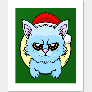 Bad Cat in a Christmas Hat Posters and Art